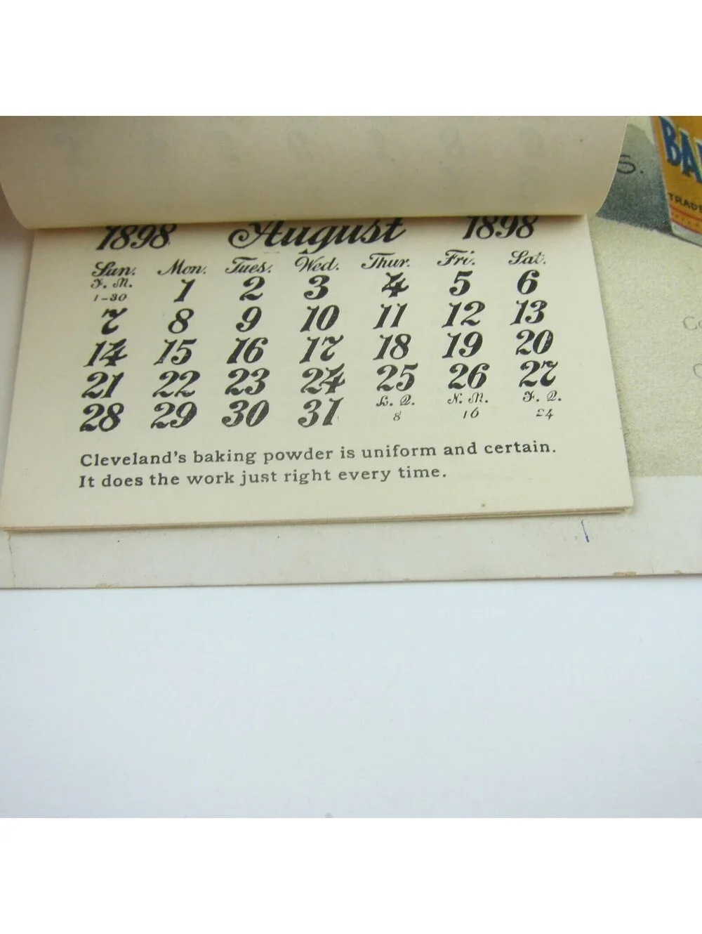 Advertising Wall Calendar Victorian Girl Clevelands Superior Baking Powder 1898